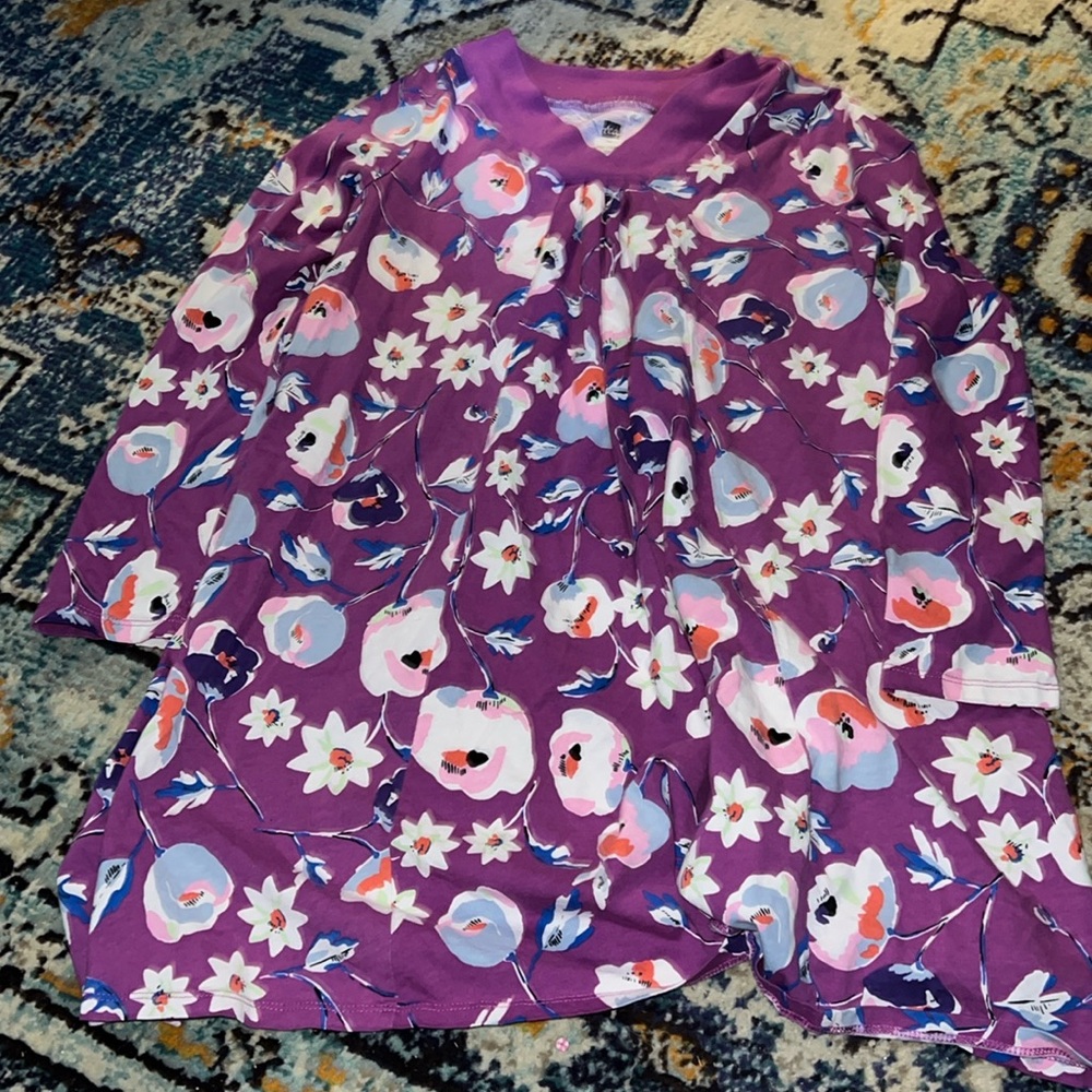 Tea collection orchid floral dress. Banded v neck. 14. EUC. Long sleeves.Cotton.